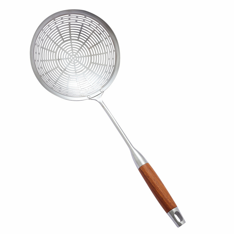 Nerūdijančio plieno kiaurasamtis, raudonmedžio ilga rankena, karšto puodo šaukštas, keptas kiaurasamtis, didelis kiaurasamtis, pipirų nusausinimas, didelis kiaurasamtis