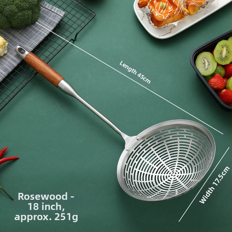 Nerūdijančio plieno kiaurasamtis, raudonmedžio ilga rankena, karšto puodo šaukštas, keptas kiaurasamtis, didelis kiaurasamtis, pipirų nusausinimas, didelis kiaurasamtis