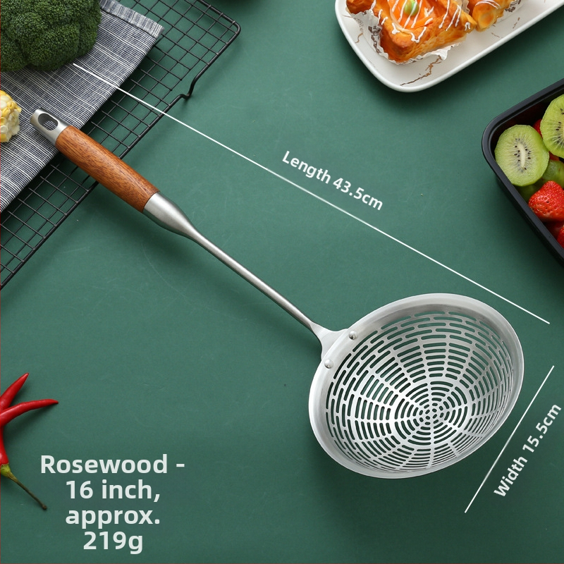 Nerūdijančio plieno kiaurasamtis, raudonmedžio ilga rankena, karšto puodo šaukštas, keptas kiaurasamtis, didelis kiaurasamtis, pipirų nusausinimas, didelis kiaurasamtis