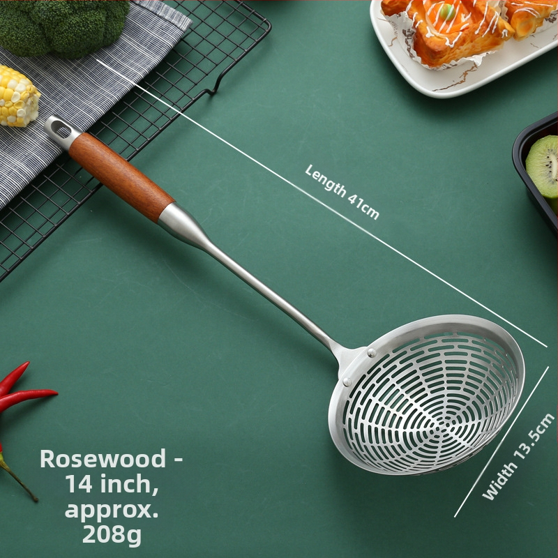 Nerūdijančio plieno kiaurasamtis, raudonmedžio ilga rankena, karšto puodo šaukštas, keptas kiaurasamtis, didelis kiaurasamtis, pipirų nusausinimas, didelis kiaurasamtis