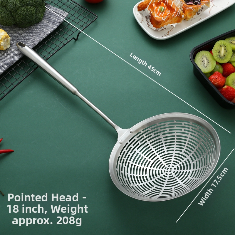 Nerūdijančio plieno kiaurasamtis, raudonmedžio ilga rankena, karšto puodo šaukštas, keptas kiaurasamtis, didelis kiaurasamtis, pipirų nusausinimas, didelis kiaurasamtis