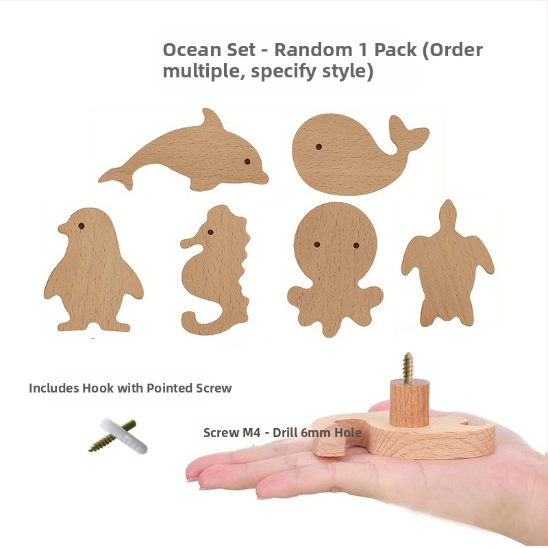 [Rankenos kablio gaminiai, seni klientai] Tvirtos medienos animacinių filmukų rankena, žvaigždė, mėnulis, debesys, dinozaurai, gyvūnai, be perforatoriaus