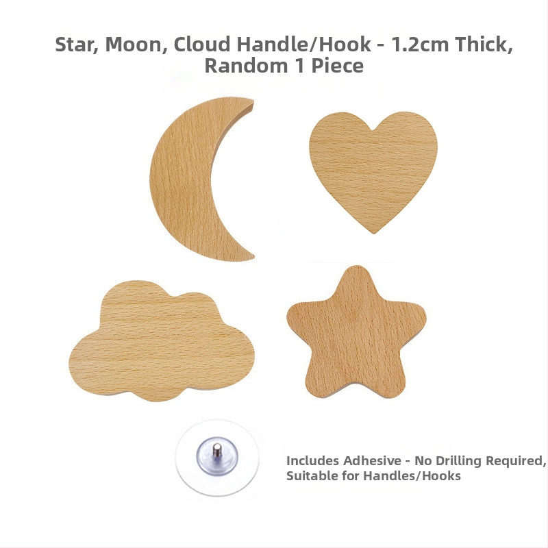 [Rankenos kablio gaminiai, seni klientai] Tvirtos medienos animacinių filmukų rankena, žvaigždė, mėnulis, debesys, dinozaurai, gyvūnai, be perforatoriaus