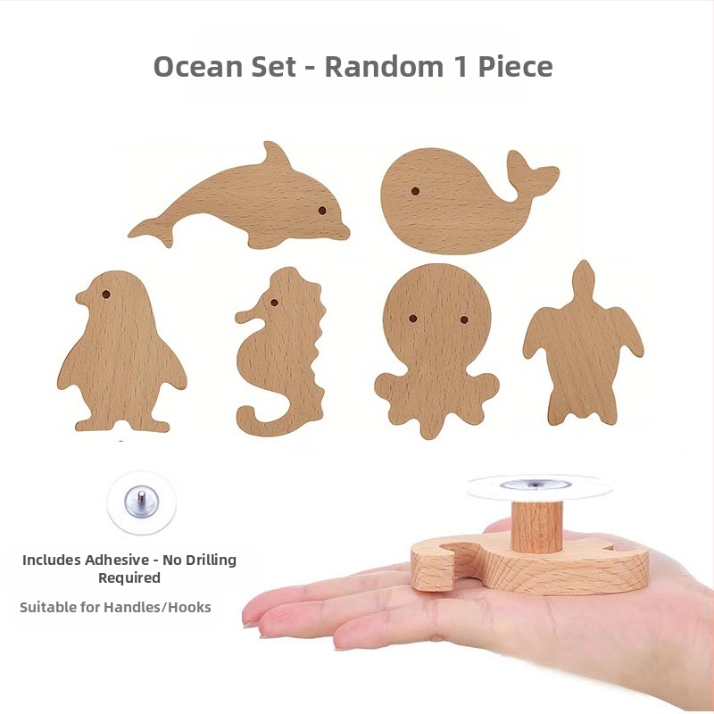 [Rankenos kablio gaminiai, seni klientai] Tvirtos medienos animacinių filmukų rankena, žvaigždė, mėnulis, debesys, dinozaurai, gyvūnai, be perforatoriaus