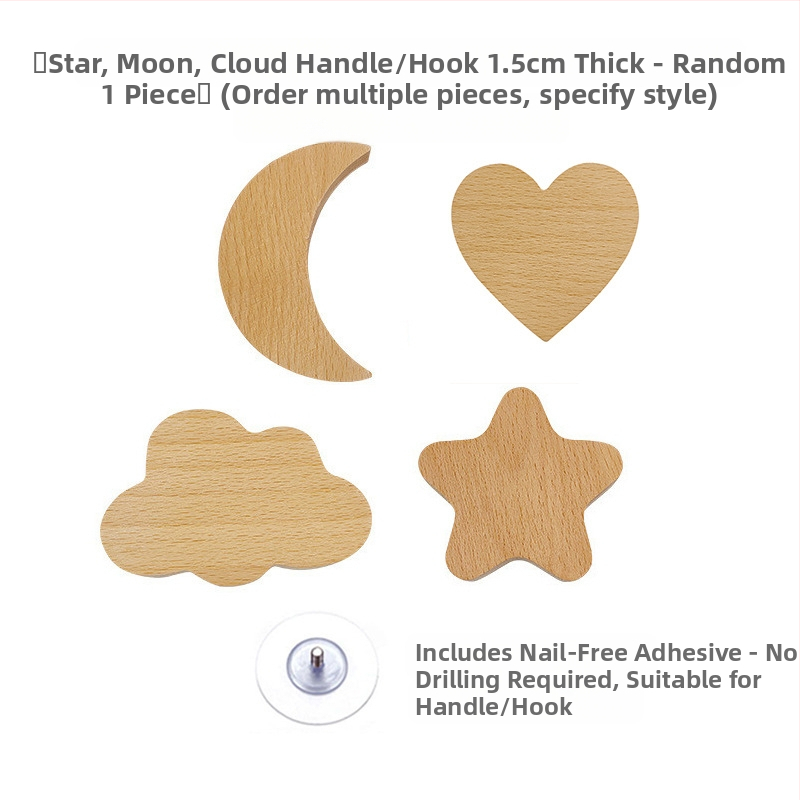 [Rankenos kablio gaminiai, seni klientai] Tvirtos medienos animacinių filmukų rankena, žvaigždė, mėnulis, debesys, dinozaurai, gyvūnai, be perforatoriaus