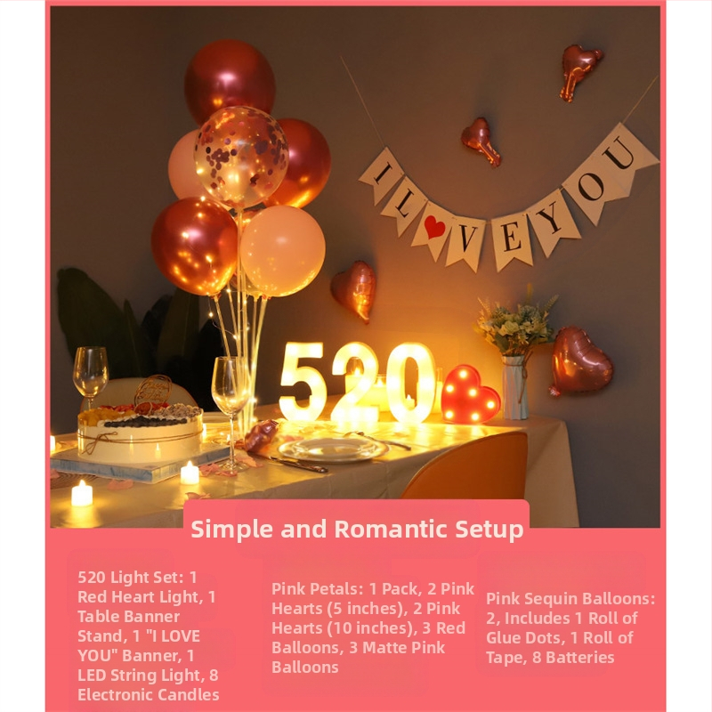 Gimtadienio Qixi atminimo dienos scenos dekoravimas Staigmenos pasiūlymas Meilužio dienos vakarienė žvakių šviesoje Romantiško stalo dekoravimas Plaukiojanti kolona