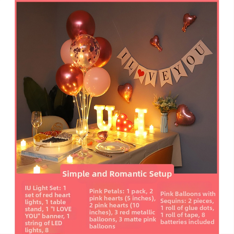 Gimtadienio Qixi atminimo dienos scenos dekoravimas Staigmenos pasiūlymas Meilužio dienos vakarienė žvakių šviesoje Romantiško stalo dekoravimas Plaukiojanti kolona