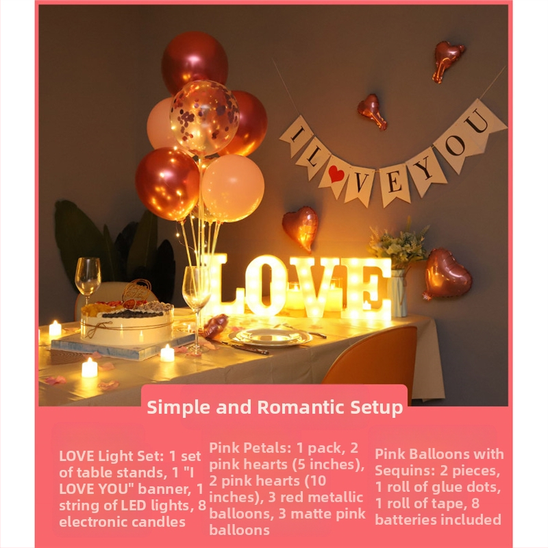 Gimtadienio Qixi atminimo dienos scenos dekoravimas Staigmenos pasiūlymas Meilužio dienos vakarienė žvakių šviesoje Romantiško stalo dekoravimas Plaukiojanti kolona