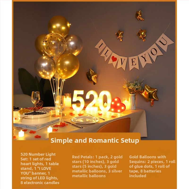 Gimtadienio Qixi atminimo dienos scenos dekoravimas Staigmenos pasiūlymas Meilužio dienos vakarienė žvakių šviesoje Romantiško stalo dekoravimas Plaukiojanti kolona