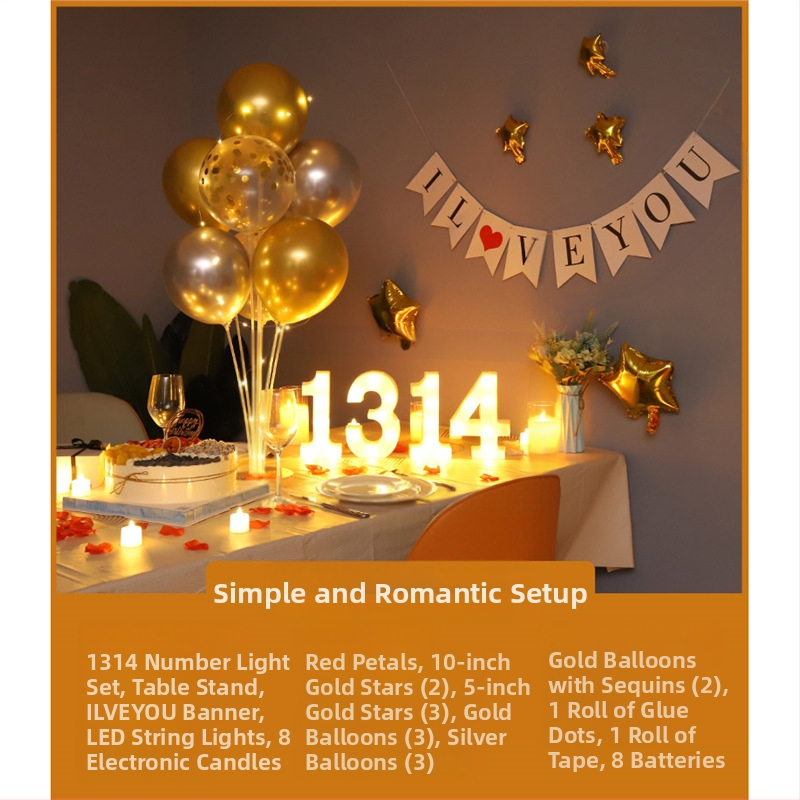 Gimtadienio Qixi atminimo dienos scenos dekoravimas Staigmenos pasiūlymas Meilužio dienos vakarienė žvakių šviesoje Romantiško stalo dekoravimas Plaukiojanti kolona