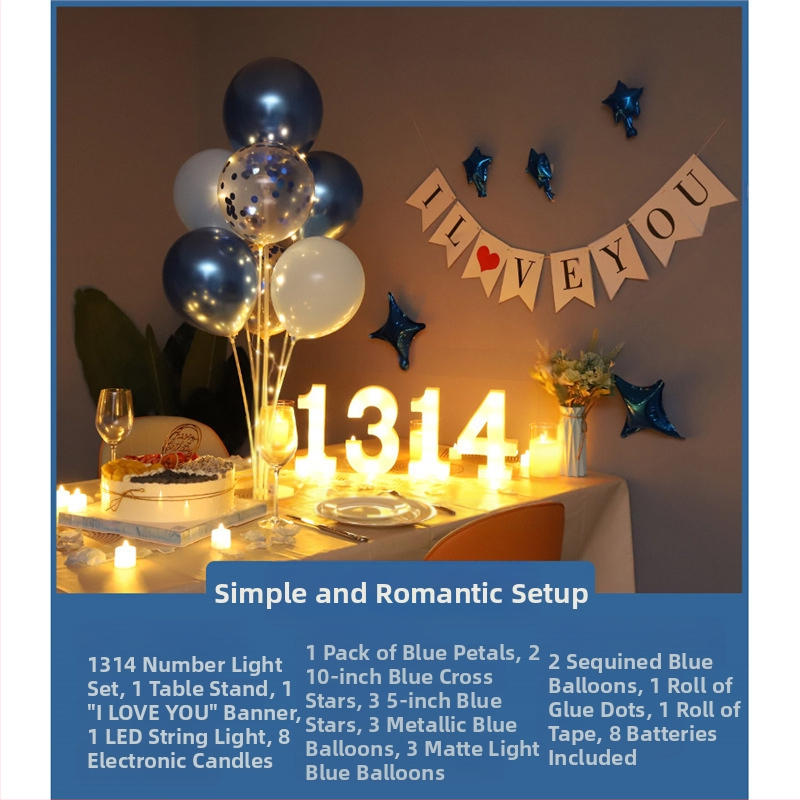 Gimtadienio Qixi atminimo dienos scenos dekoravimas Staigmenos pasiūlymas Meilužio dienos vakarienė žvakių šviesoje Romantiško stalo dekoravimas Plaukiojanti kolona