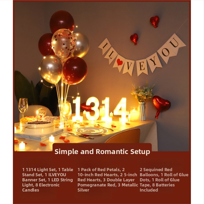 Gimtadienio Qixi atminimo dienos scenos dekoravimas Staigmenos pasiūlymas Meilužio dienos vakarienė žvakių šviesoje Romantiško stalo dekoravimas Plaukiojanti kolona