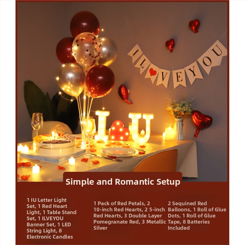 Gimtadienio Qixi atminimo dienos scenos dekoravimas Staigmenos pasiūlymas Meilužio dienos vakarienė žvakių šviesoje Romantiško stalo dekoravimas Plaukiojanti kolona