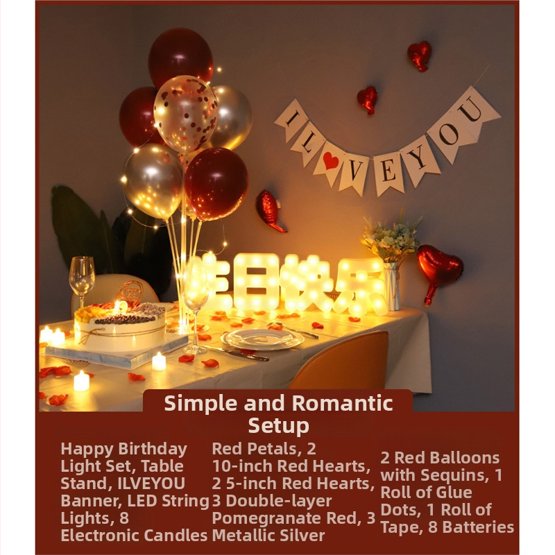 Gimtadienio Qixi atminimo dienos scenos dekoravimas Staigmenos pasiūlymas Meilužio dienos vakarienė žvakių šviesoje Romantiško stalo dekoravimas Plaukiojanti kolona