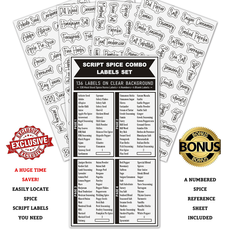 Piiriülene Amazon Temu Aliexpressi Xiyin Spice Label 136 tk läbipaistev veekindel toidu hoiustamine