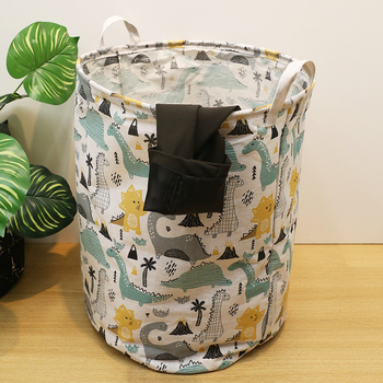 Nagy, piszkos ruhákra való hordó, rajzfilmnyomott pamut és lenvászon játékkosár-tároló hordó, összecsukható, PE bevonattal