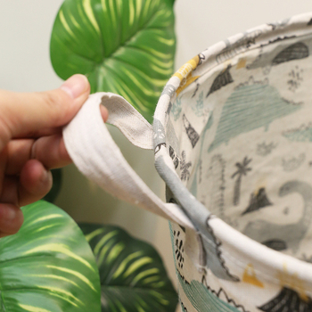 Nagy, piszkos ruhákra való hordó, rajzfilmnyomott pamut és lenvászon játékkosár-tároló hordó, összecsukható, PE bevonattal