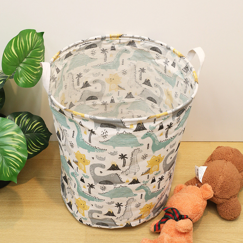 Nagy, piszkos ruhákra való hordó, rajzfilmnyomott pamut és lenvászon játékkosár-tároló hordó, összecsukható, PE bevonattal