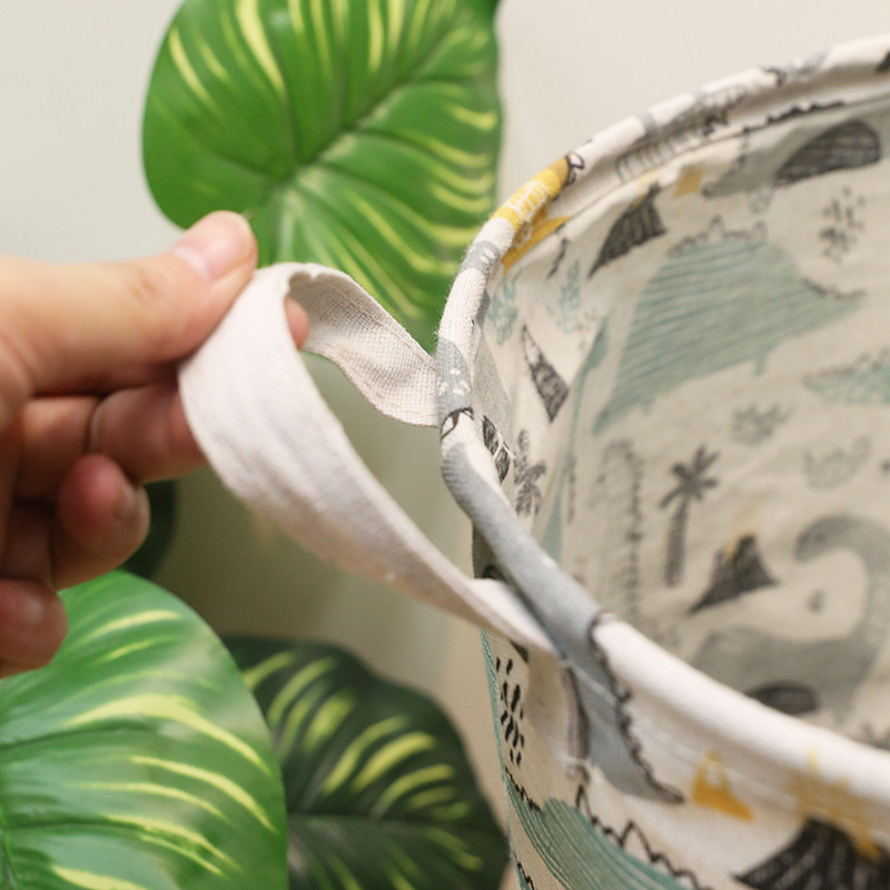 Nagy, piszkos ruhákra való hordó, rajzfilmnyomott pamut és lenvászon játékkosár-tároló hordó, összecsukható, PE bevonattal