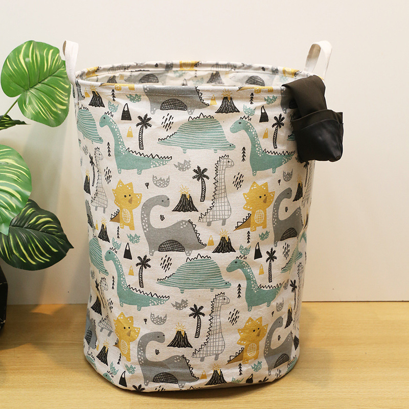 Nagy, piszkos ruhákra való hordó, rajzfilmnyomott pamut és lenvászon játékkosár-tároló hordó, összecsukható, PE bevonattal