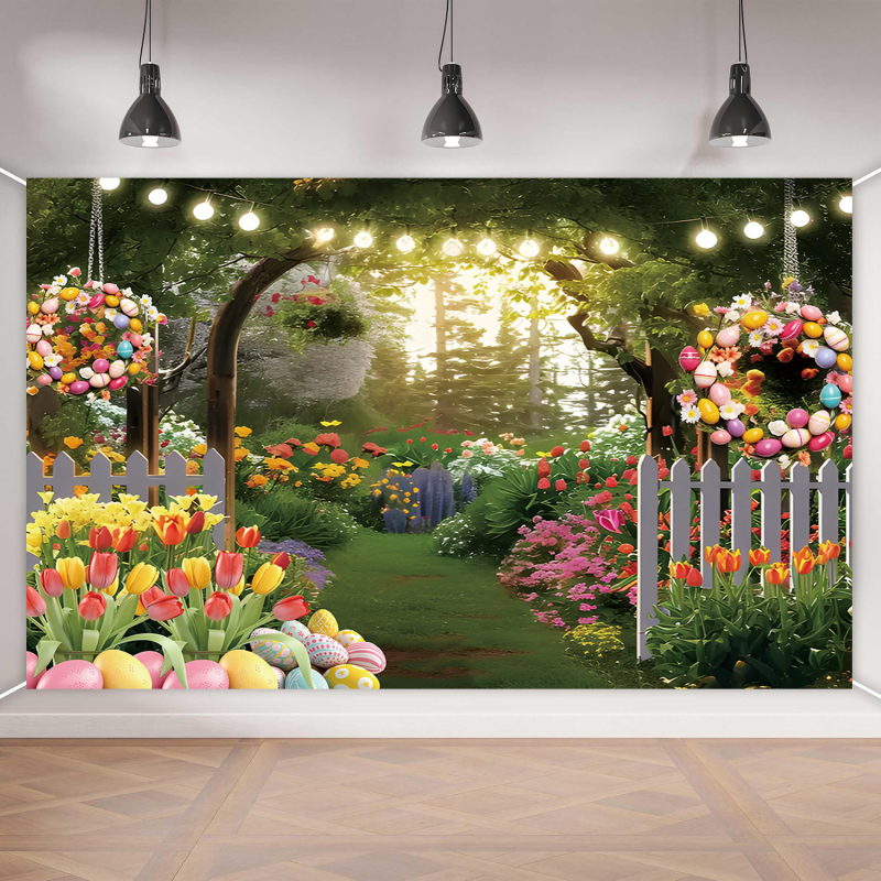 Piiriülene uus kevadine lihavõttepühade taustriie peo peo ürituse kaunistustarbed bännerifoto fotograafia rippuv riie