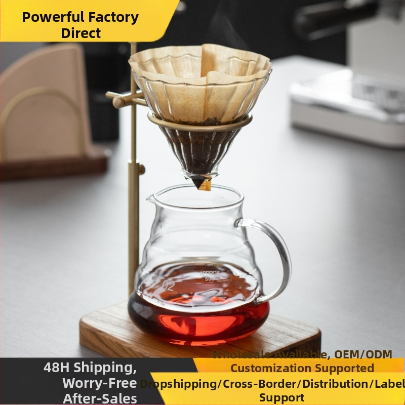 Medžio masyvo žalvario rankinis kavos laikiklis su retro reguliuojamu medžio masyvo pagrindu kavos filtro puodelio laikiklis, palaikantis prietaisą