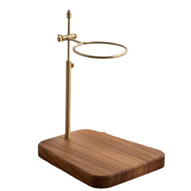 Medžio masyvo žalvario rankinis kavos laikiklis su retro reguliuojamu medžio masyvo pagrindu kavos filtro puodelio laikiklis, palaikantis prietaisą