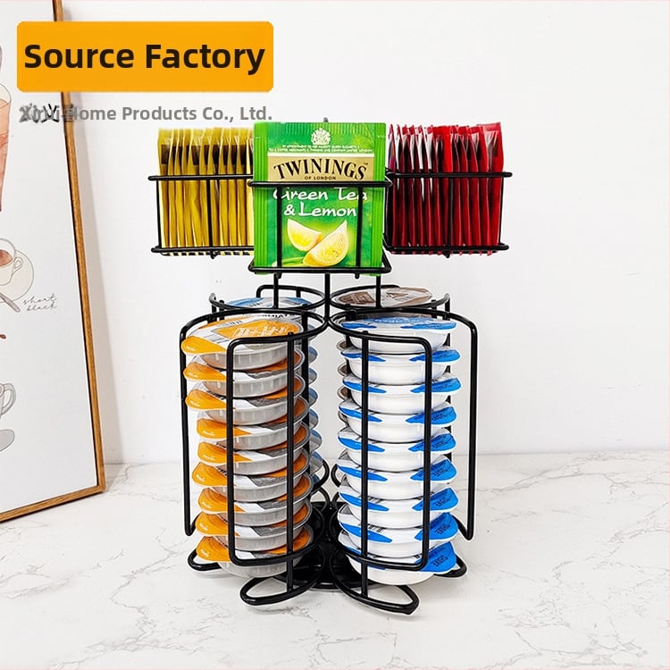 Paprastas buitinis dvigubo sluoksnio arbatos maišelių demonstravimo stovas „Tassimo“ kavos kapsulių laikymo stovas, pasukamas dvigubo sluoksnio laikymo stovas