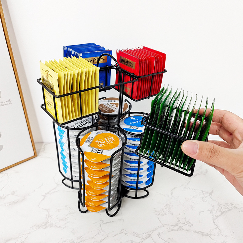 Paprastas buitinis dvigubo sluoksnio arbatos maišelių demonstravimo stovas „Tassimo“ kavos kapsulių laikymo stovas, pasukamas dvigubo sluoksnio laikymo stovas