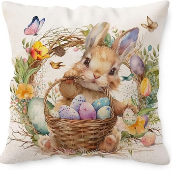 Amazon húsvéti párnahuzat tojás nyúl aranyos nyomtatott vászon vízálló nappali dekoratív kanapé párnahuzat