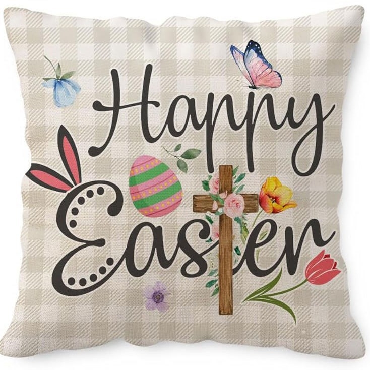 Amazon húsvéti párnahuzat tojás nyúl aranyos nyomtatott vászon vízálló nappali dekoratív kanapé párnahuzat
