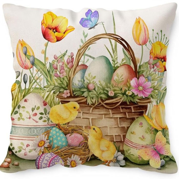 Amazon húsvéti párnahuzat tojás nyúl aranyos nyomtatott vászon vízálló nappali dekoratív kanapé párnahuzat