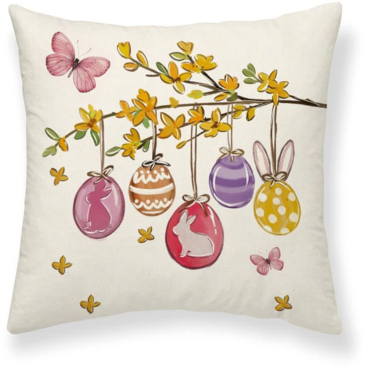 Amazon húsvéti párnahuzat tojás nyúl aranyos nyomtatott vászon vízálló nappali dekoratív kanapé párnahuzat