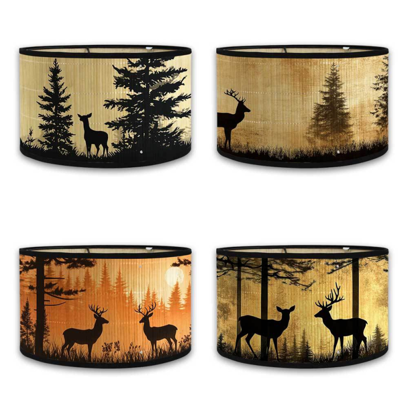 Abajur din bambus Abajur E27 Capac lampă Accesorii American Forest Elk Siluetă Abajur Găleată Lampă de masă Candelabru Abajur