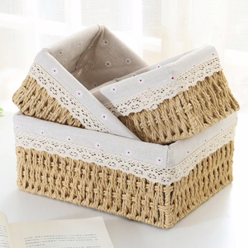Кошница за съхранение на настолни принадлежности, кутия за съхранение на ключове от ратан, кутия за дистанционно управление, кошница с хартиени въжета и плетена рамка, кошница за съхранение на закуски