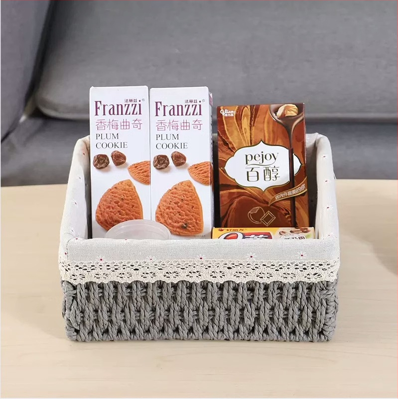 Úložný kôš na stolové drobnosti, úložný box s ratanovým kľúčom a diaľkovým ovládaním, papierový lano, tkaný rám, úložný kôš na občerstvenie