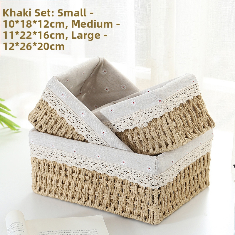 Кошница за съхранение на настолни принадлежности, кутия за съхранение на ключове от ратан, кутия за дистанционно управление, кошница с хартиени въжета и плетена рамка, кошница за съхранение на закуски