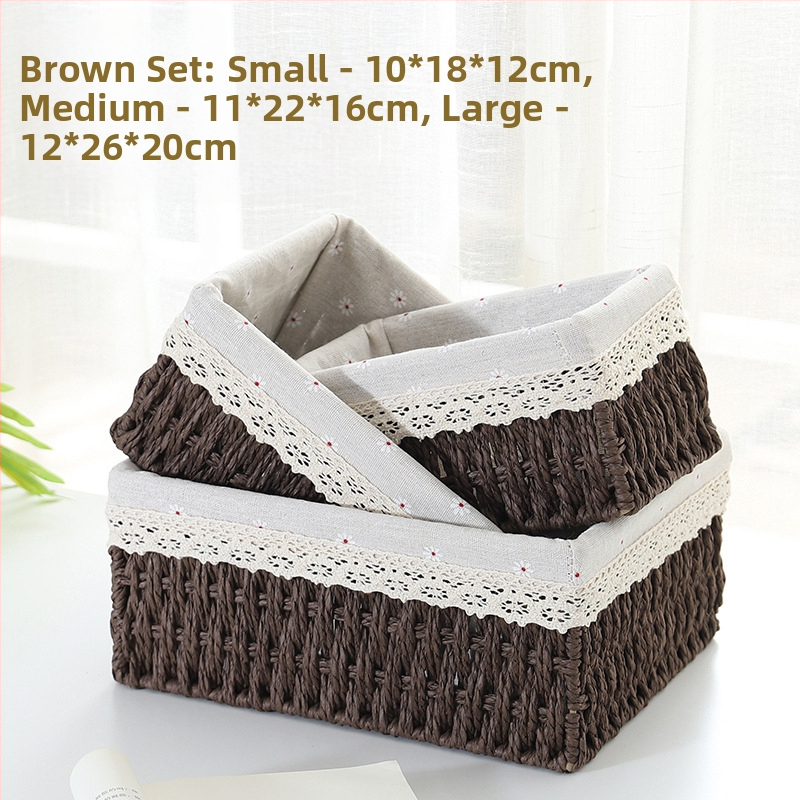 Кошница за съхранение на настолни принадлежности, кутия за съхранение на ключове от ратан, кутия за дистанционно управление, кошница с хартиени въжета и плетена рамка, кошница за съхранение на закуски