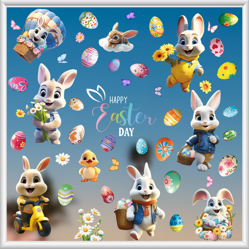 2025. aasta uus lihavõttejänese munatibu 3D-stereo elektrostaatiline kleebis lihavõtteakna klaasist dekoratiivkleebis