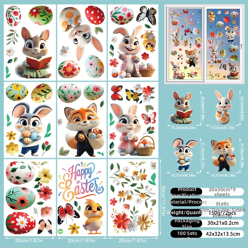 2025. aasta uus lihavõttejänese munatibu 3D-stereo elektrostaatiline kleebis lihavõtteakna klaasist dekoratiivkleebis