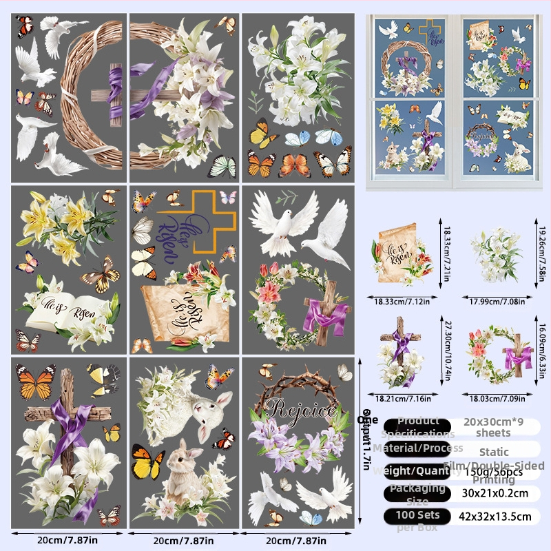 2025. aasta uus lihavõttejänese munatibu 3D-stereo elektrostaatiline kleebis lihavõtteakna klaasist dekoratiivkleebis