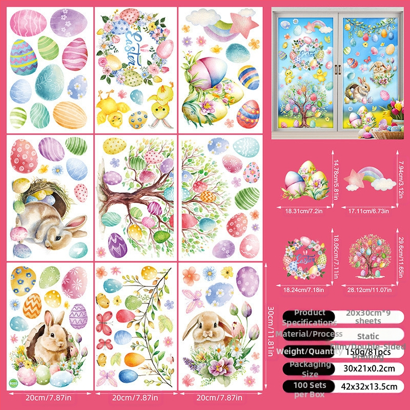 2025. aasta uus lihavõttejänese munatibu 3D-stereo elektrostaatiline kleebis lihavõtteakna klaasist dekoratiivkleebis