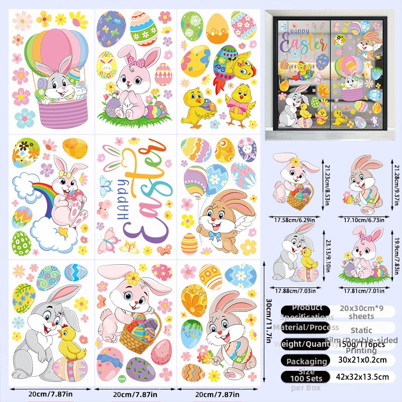 2025. aasta uus lihavõttejänese munatibu 3D-stereo elektrostaatiline kleebis lihavõtteakna klaasist dekoratiivkleebis