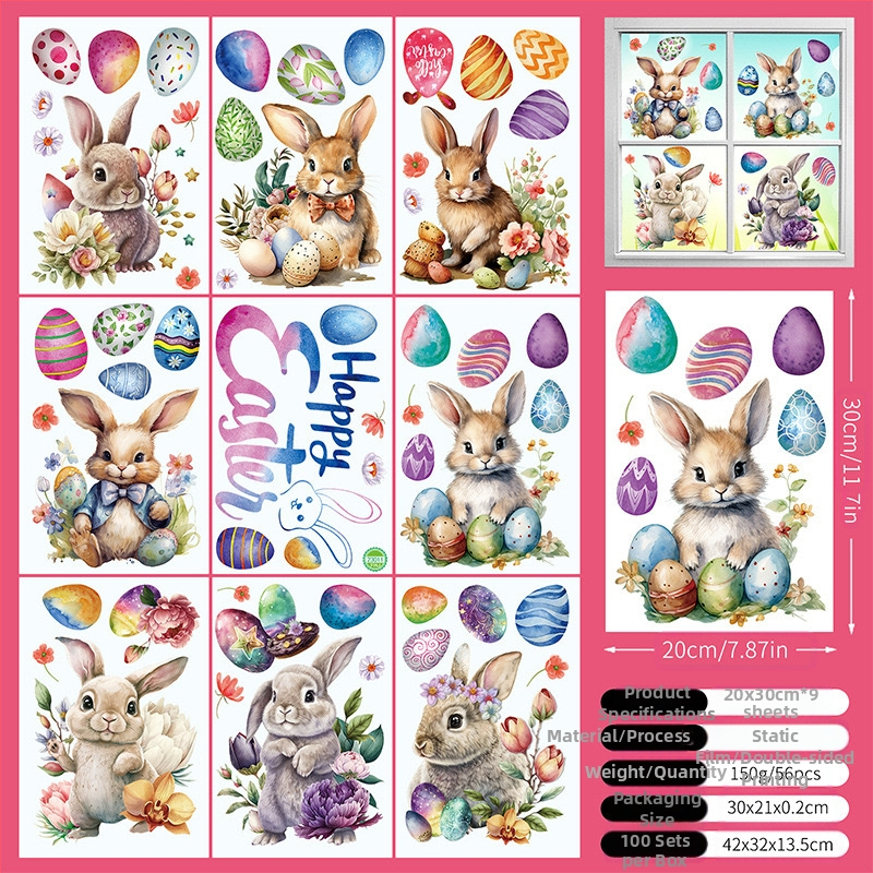 2025. aasta uus lihavõttejänese munatibu 3D-stereo elektrostaatiline kleebis lihavõtteakna klaasist dekoratiivkleebis