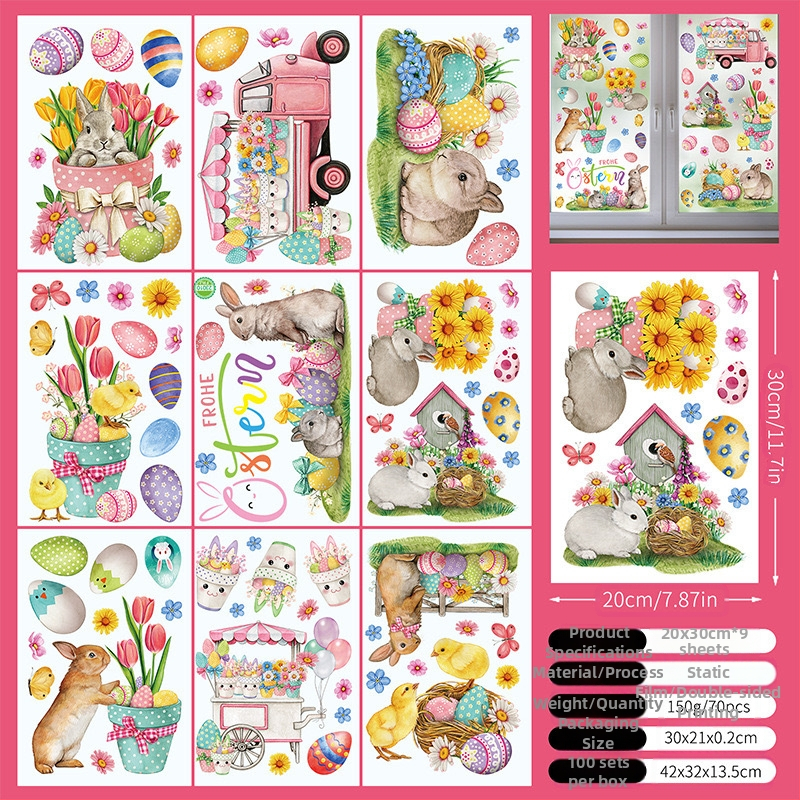 2025. aasta uus lihavõttejänese munatibu 3D-stereo elektrostaatiline kleebis lihavõtteakna klaasist dekoratiivkleebis