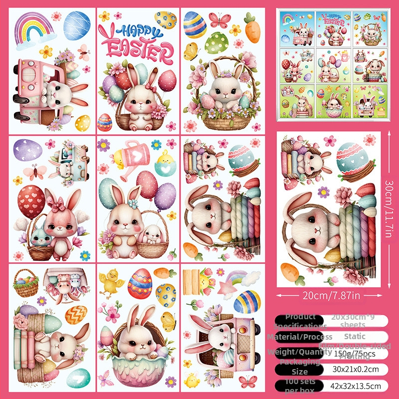 2025. aasta uus lihavõttejänese munatibu 3D-stereo elektrostaatiline kleebis lihavõtteakna klaasist dekoratiivkleebis