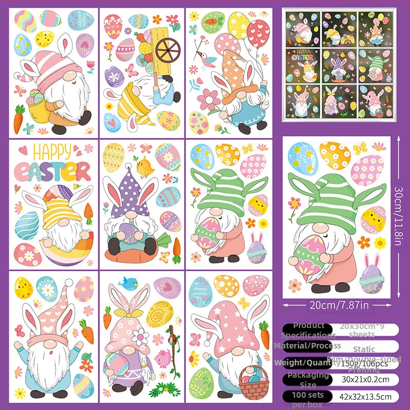 2025. aasta uus lihavõttejänese munatibu 3D-stereo elektrostaatiline kleebis lihavõtteakna klaasist dekoratiivkleebis