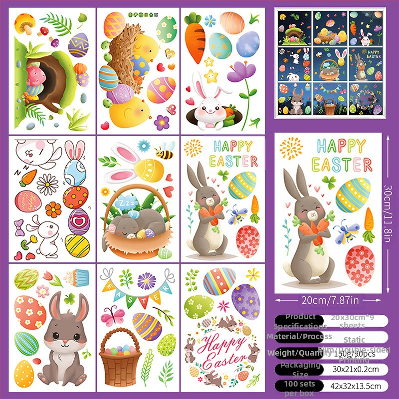 2025. aasta uus lihavõttejänese munatibu 3D-stereo elektrostaatiline kleebis lihavõtteakna klaasist dekoratiivkleebis