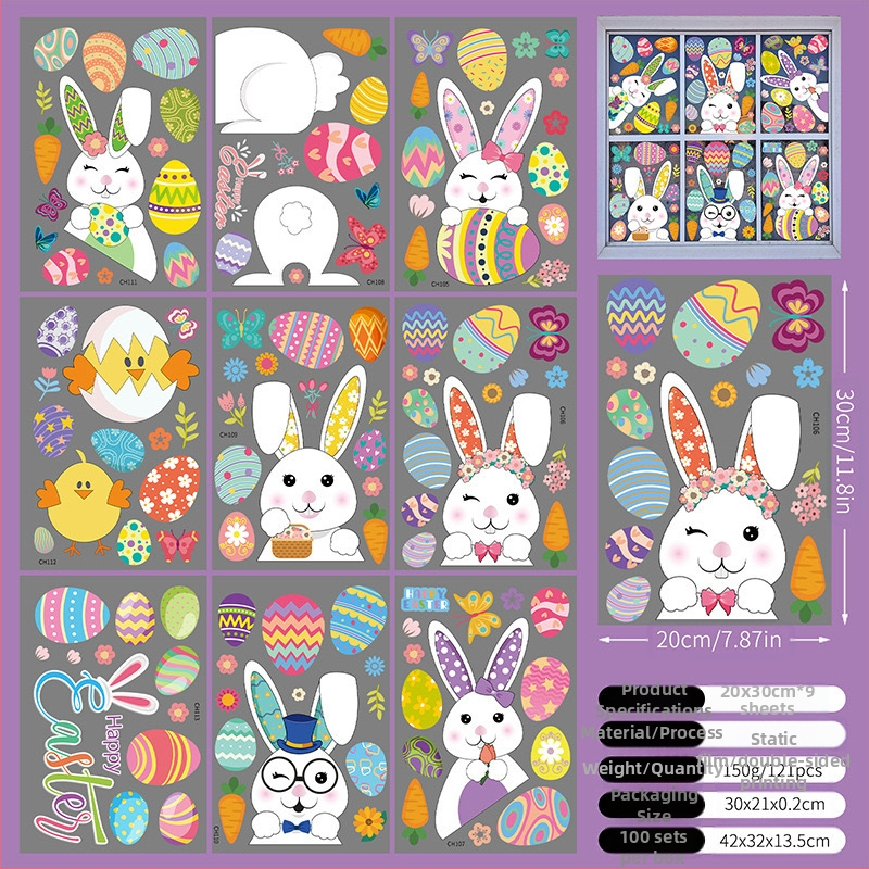 2025. aasta uus lihavõttejänese munatibu 3D-stereo elektrostaatiline kleebis lihavõtteakna klaasist dekoratiivkleebis