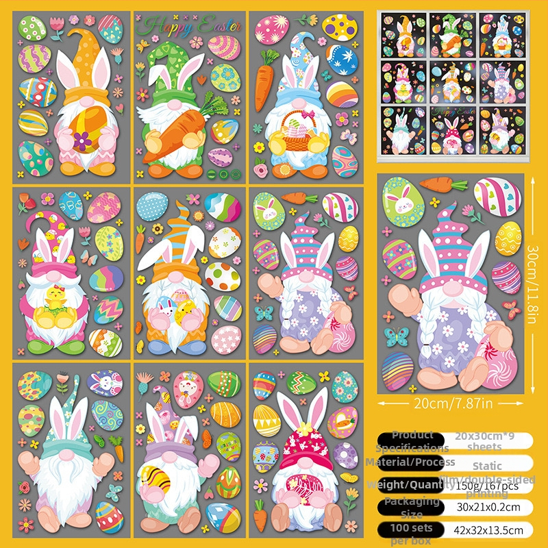 2025. aasta uus lihavõttejänese munatibu 3D-stereo elektrostaatiline kleebis lihavõtteakna klaasist dekoratiivkleebis